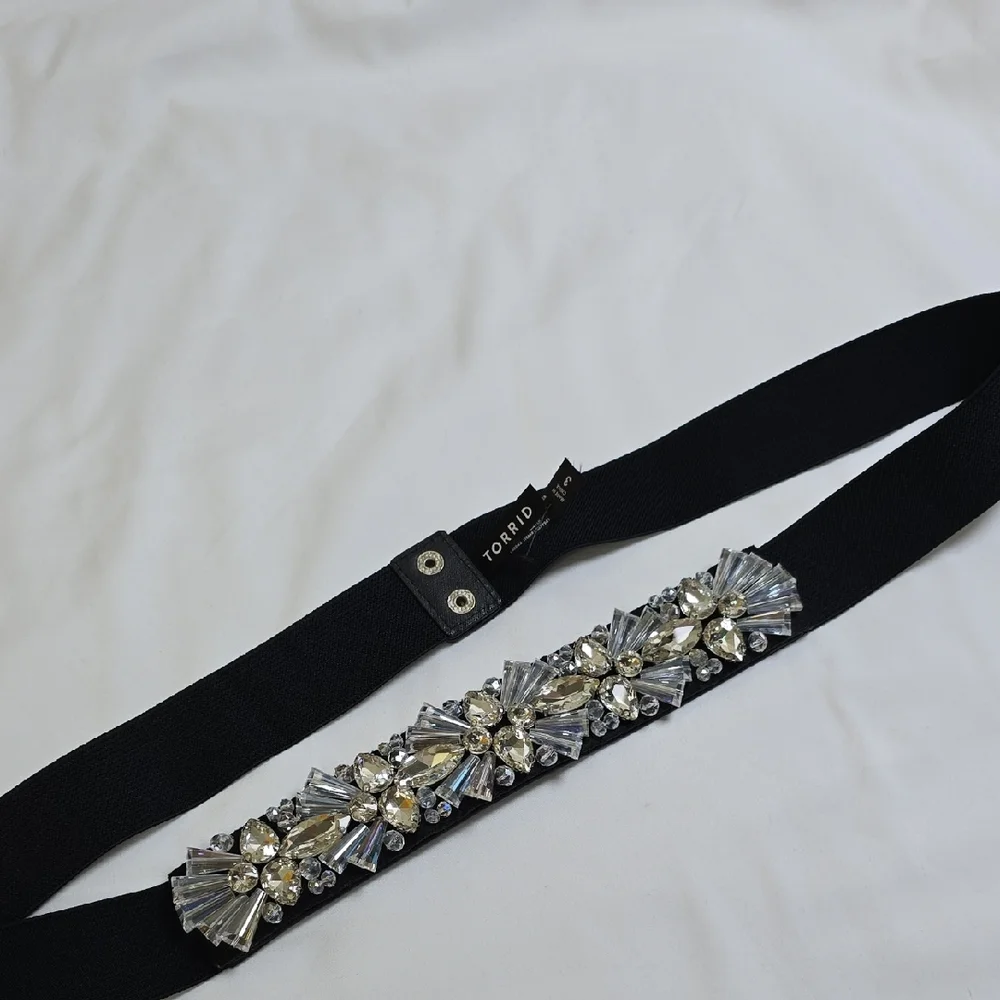 torrid Black Embellished Stretch Waist Belt with Clear Crystal Accents